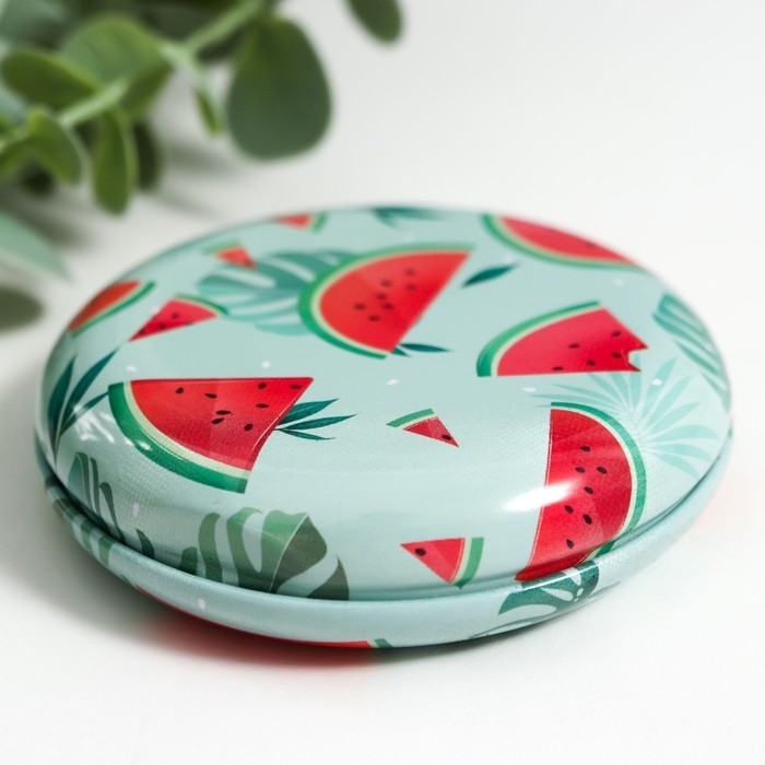 Шкатулка металл круглая "Фрукты и овощи" фасовка 12 шт 1,8х7х7 см