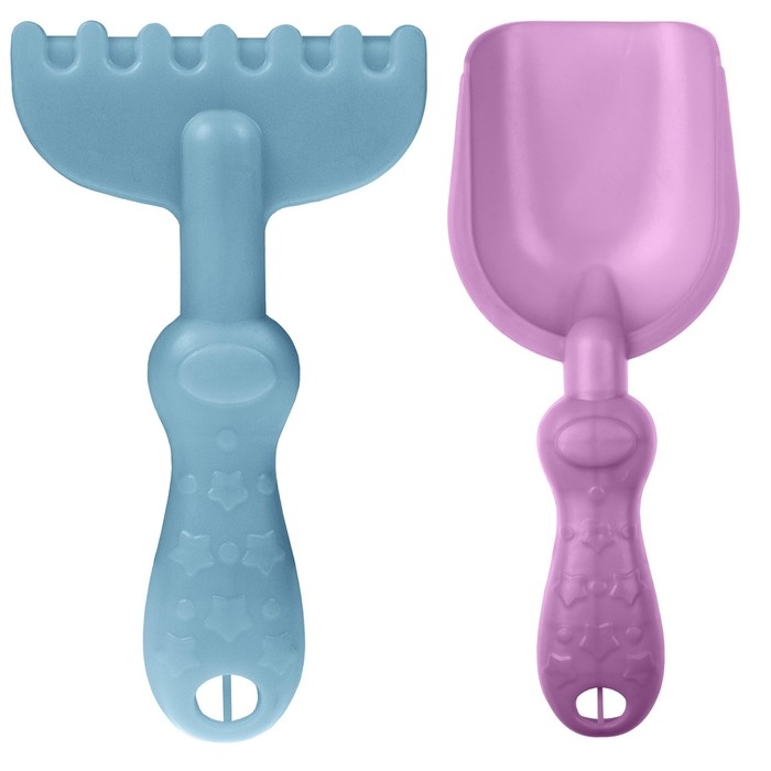 Песочный набор: ведро 1,2 л, лопатка,грабли,4 формочки, лейка 0,2 л, бледно-розовый