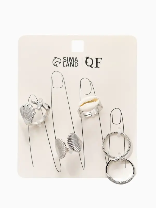 Набор колец 5 шт "Новый стиль" море, размер МИКС, цвет белый в серебре