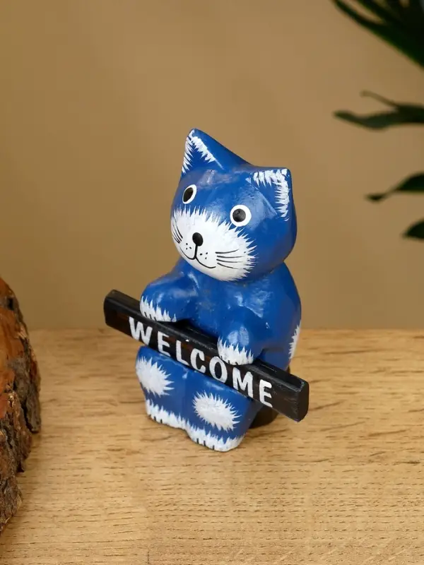 Сувенир "Кот с табличкой WELCOME" дерево 8х4х10 см, цв. синий