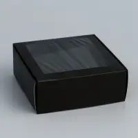 Коробка для бижутерии с PVC окном 8&times;8&times;3 см, чёрный