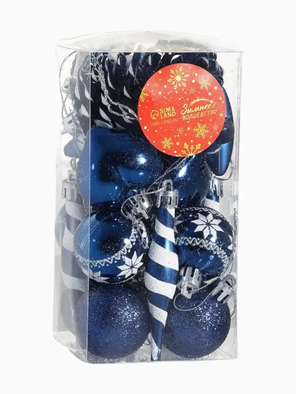 Набор украшений пластик 23 шт "Праздничный хоровод" 4 см, синий