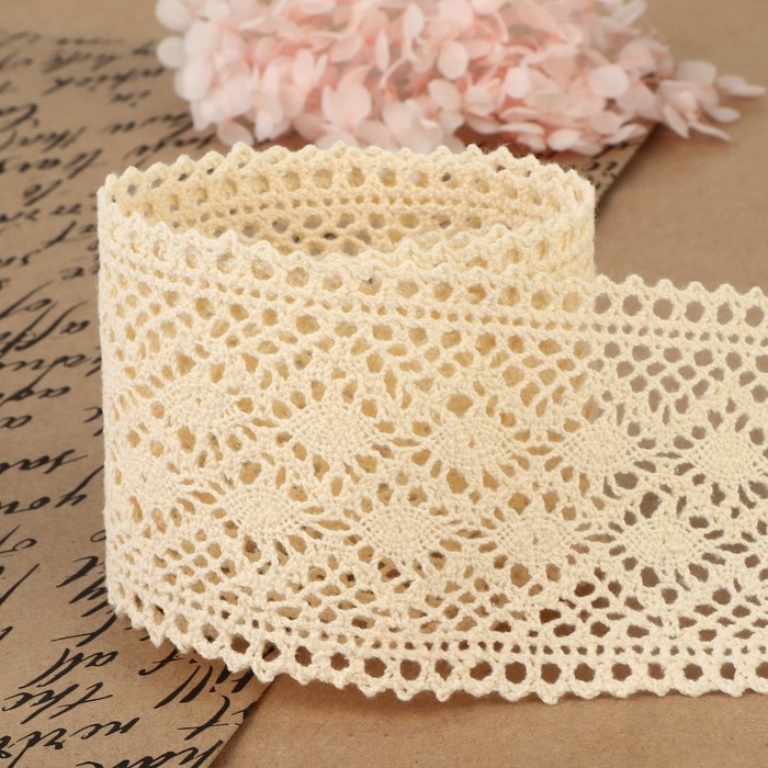 Кружево вязаное, 70 мм &times; 10 &plusmn; 1 м, цвет бежевый