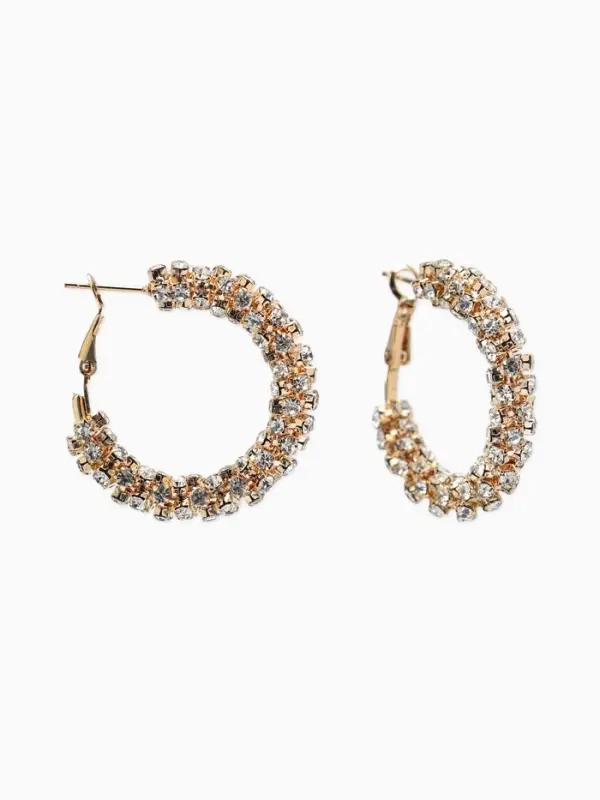 Серьги-кольца со стразами &laquo;Россыпь&raquo; d=3.5 см, белые в золоте