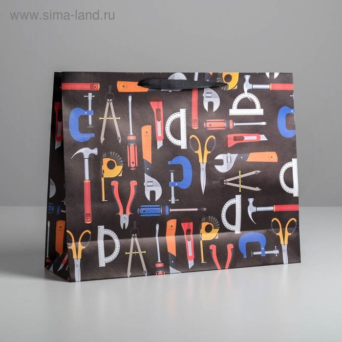 Пакет подарочный крафтовый горизонтальный, упаковка, Happy birthday, L 40 х 31 х 11.5 см