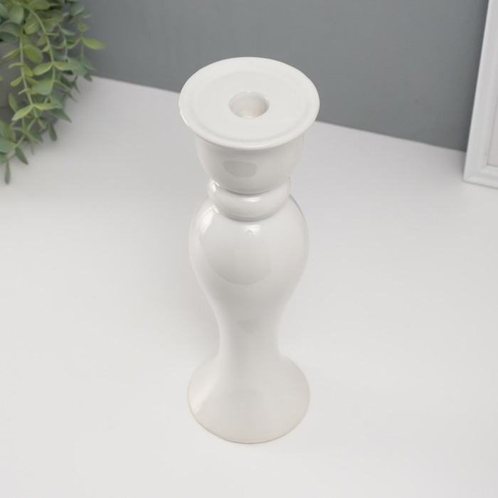 Подсвечник керамика на 1 свечу "Вуаль" d=1,5 см белый 9,8х9,8х30,5 см