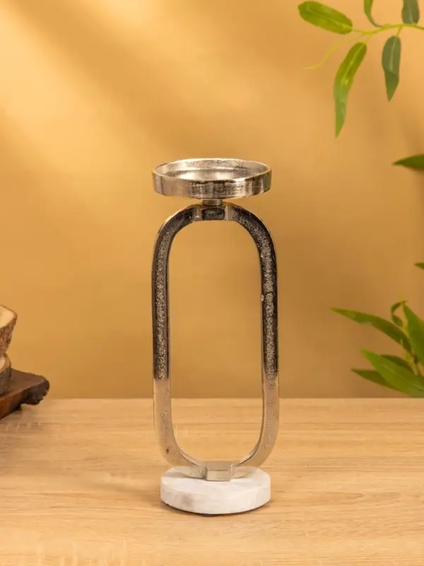 Подсвечник "Эллипс" 9х8,5х24,5 см, d 7,5 см, алюминий, мрамор