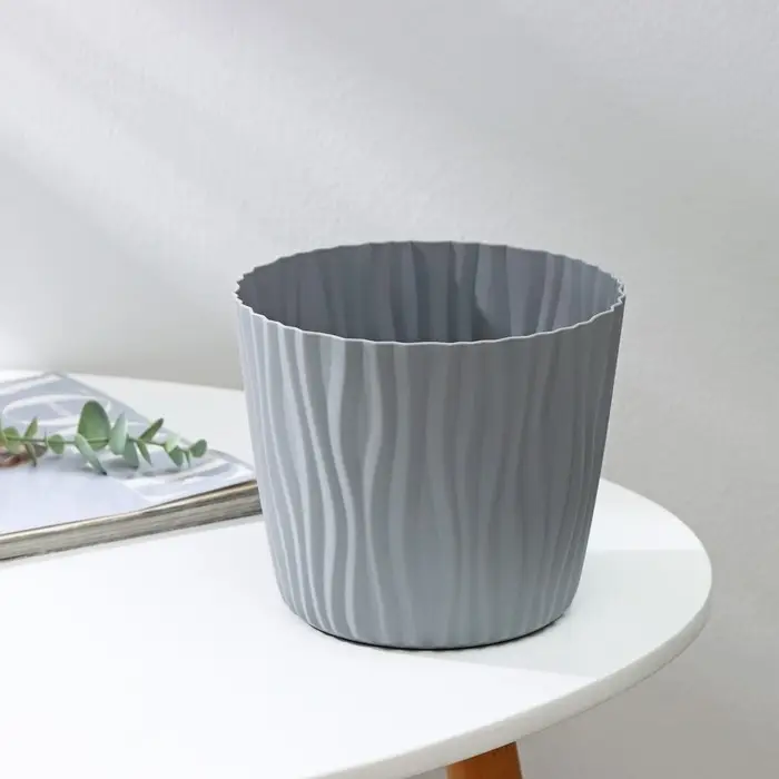 Кашпо для цветов со вставкой &laquo;Волна&raquo;, 2 л, d=16 см, h=13,5 см, цвет серый