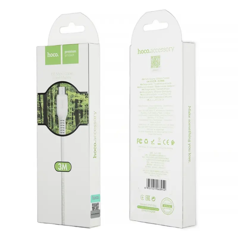 Кабель X20 USB Micro USB 3M HOCO белый
