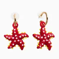 Серьги из стекла "Море", звезда, цвет красный в золоте