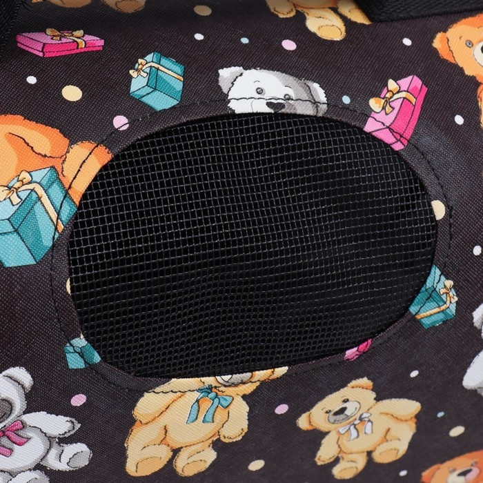 Сумка-переноска каркасная "Медведи на черном фоне", размер L, 52 х 28 х 28 см