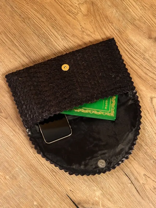 Сумка клатч плетёная из пальмового листа, 28&times;16&times;2 см, чёрная