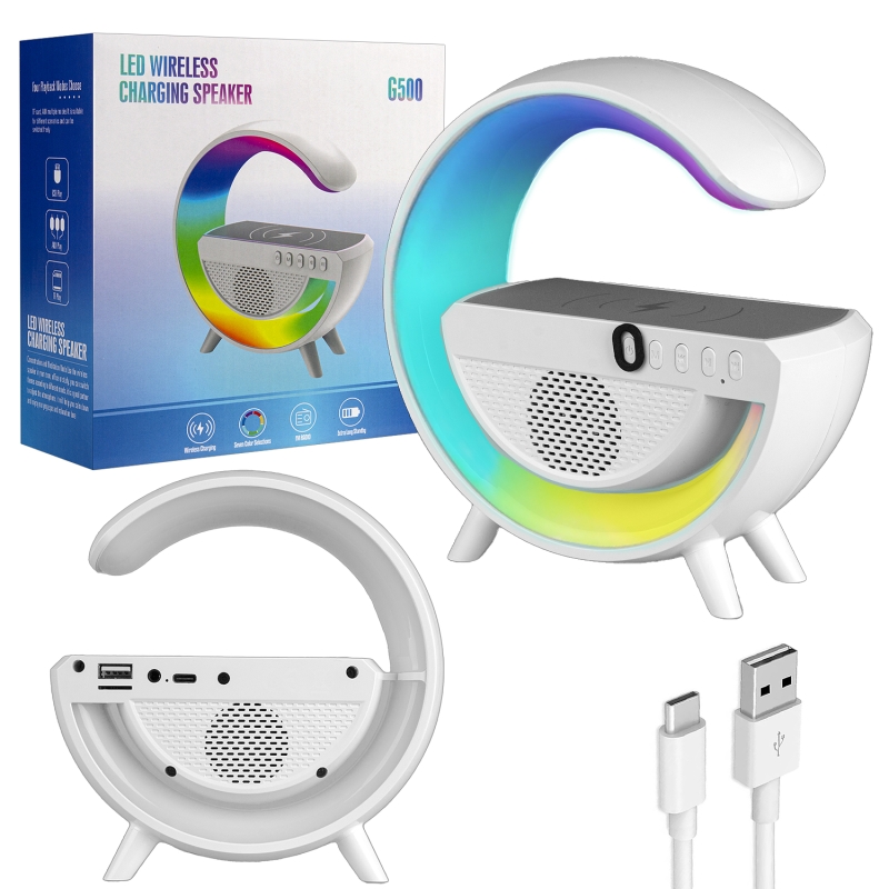 Портативная акустика RGB с беспроводной  зарядкой G500 белый (40шт/кор)