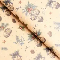 Бумага упаковочная новогодняя &laquo;Рождественские игрушки&raquo;, бурый крафт, 80 г/м&sup2; , 50&times;70 см