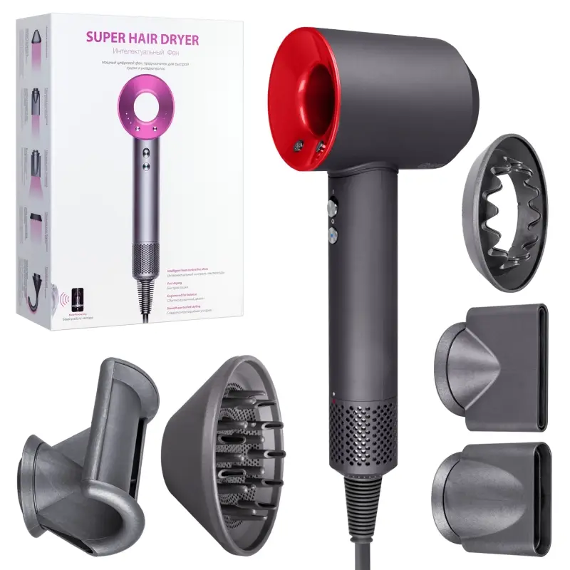 Набор фен SUPER HAIR DRYER Серый с красным (6 в 1) 3M (10шт/кор)