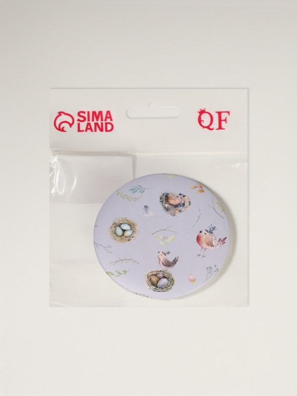 Зеркало складное &laquo;Птички&raquo;, d = 7,3 см, с увеличением, цвет сиреневый