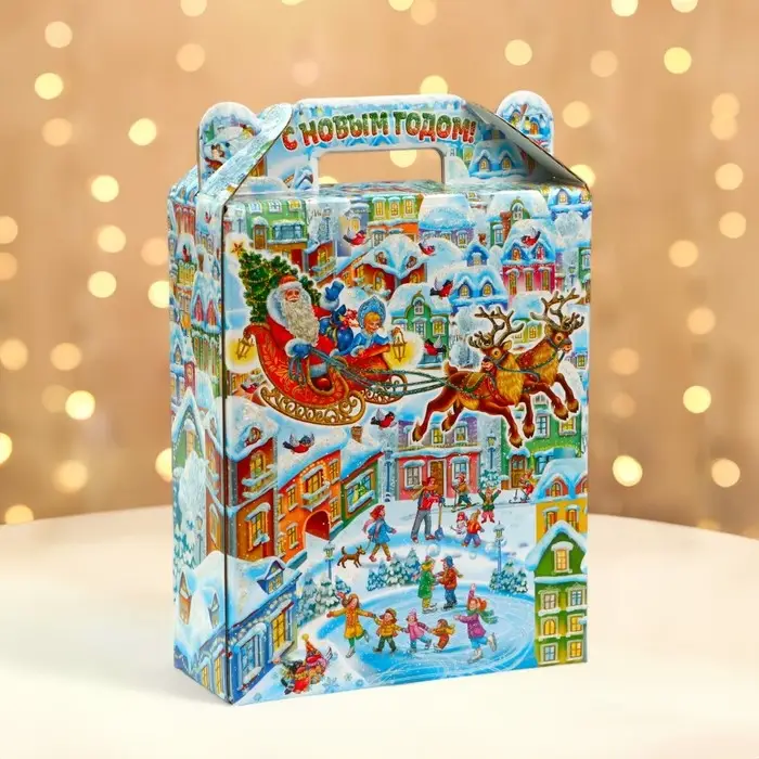 Подарочная коробка новогодняя Подарок "Волшебный город" 16,8 х 7 х 25 см. Новый год