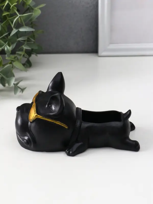 Подставка для мелочей &laquo;Французский бульдог в очках&raquo;, 7&times;14&times;8.5 см, чёрная