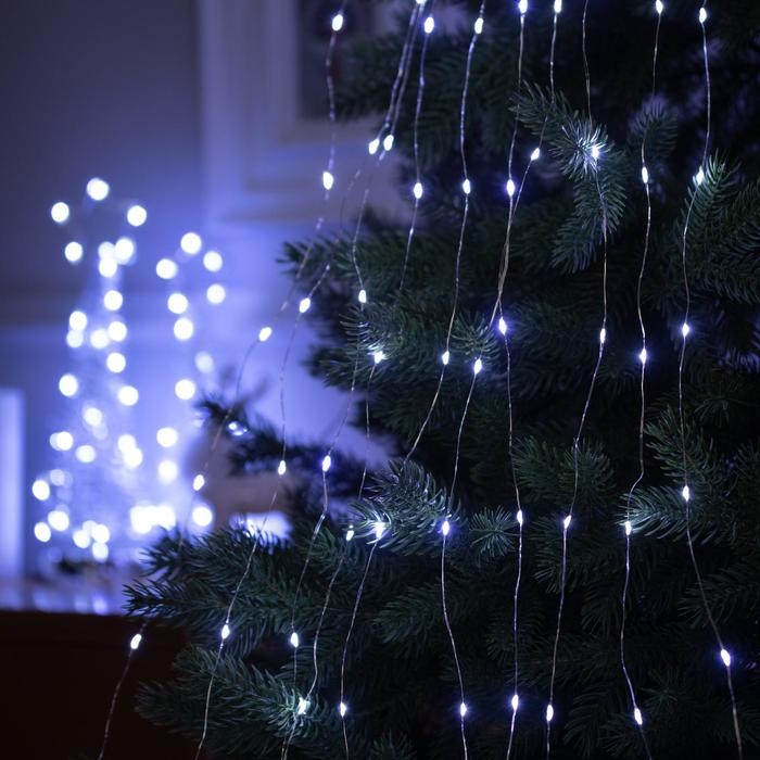 Гирлянда &laquo;Конский хвост&raquo; 10 нитей по 1 м, IP20, серебристая нить, 100 LED, 2 режима, батарейки AAх3 (нет в комплекте), свечение белое