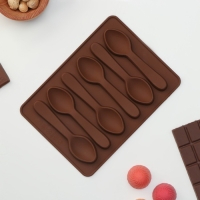 Форма для шоколада Доляна &laquo;Ложечки&raquo;, силикон, 18&times;12&times;1,2 см, 6 ячеек (9,8&times;2,3 см), цвет коричневый