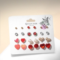 Пусеты 12 пар &laquo;Сердечки&raquo; романтика, цветные в золоте