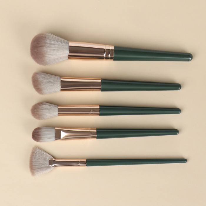 Набор кистей для макияжа &laquo;Lillian&raquo;, 14 предметов, футляр на завязках, цвет зелёный/серый
