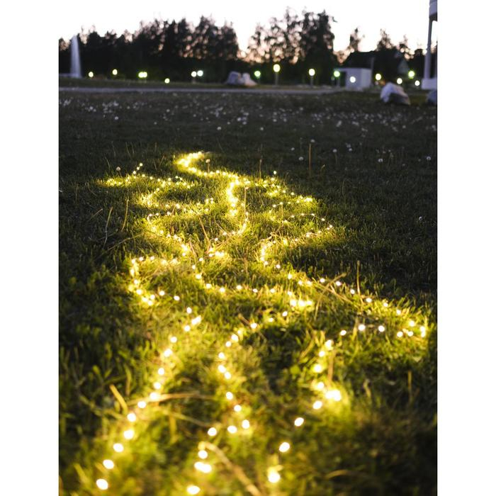 Гирлянда &laquo;Нить&raquo; 10 м роса, IP20, серебристая нить, 100 LED, свечение тёплое белое, 12 В