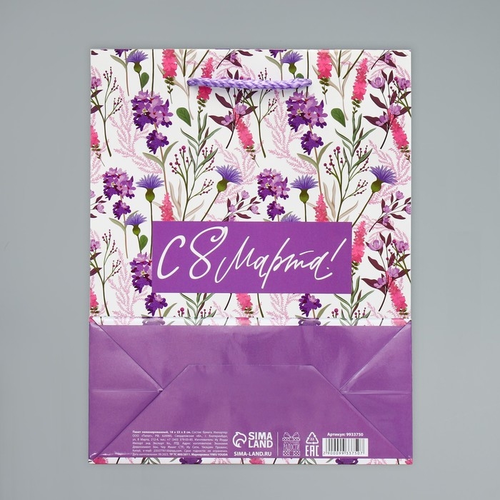 Пакет подарочный ламинированный, упаковка, &laquo;С 8 марта!&raquo;, MS 18 х 23 х 8 см