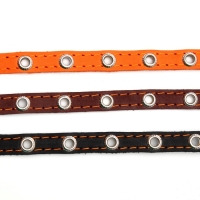 Ошейник кожаный однослойный с рифлеными люверсами, 35х1,2 см, ОШ 10-28 см, безразмерный, микс цветов