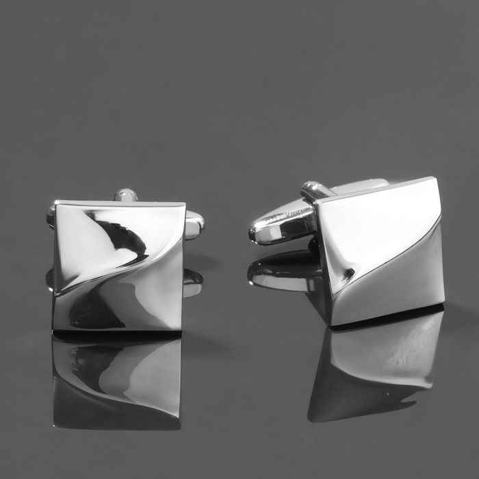 Запонки стальные &laquo;Квадраты&raquo; рельефные, цвет серебро