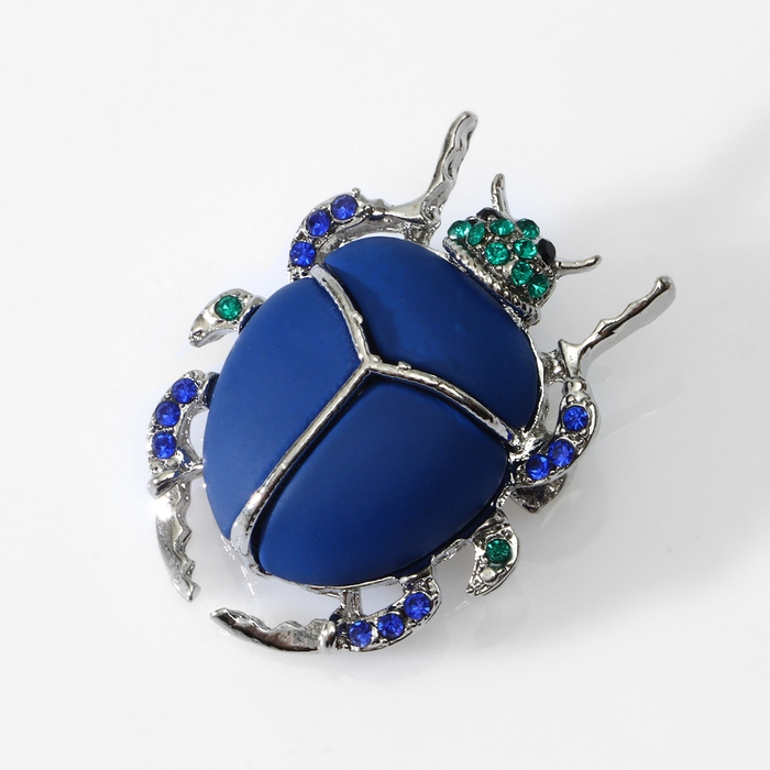 Брошь &laquo;Жук&raquo; скарабей, цвет матово-синий в серебре