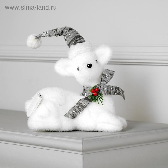 Светодиодная фигура &laquo;Олень&raquo; 21 &times; 19 &times; 10 см, флок, батарейки CR2032х2 (в комплекте), свечение тёплое белое