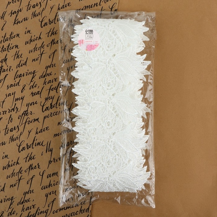 Кружево гипюровое, 90 мм &times; 9 &plusmn; 0,5 м, цвет белый