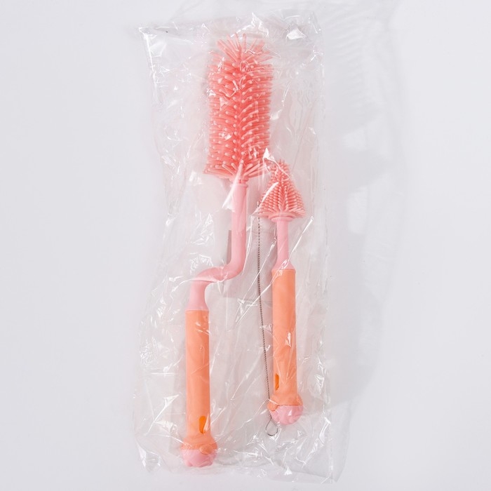 Набор ёршиков для бутылочек и сосок, 3 шт., цвет розовый