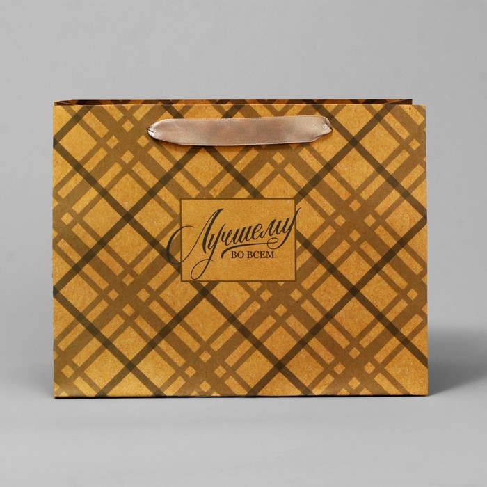 Пакет подарочный крафтовый горизонтальный, упаковка, &laquo;Лучшему во всём&raquo;, MS 23 х 18 х 8 см