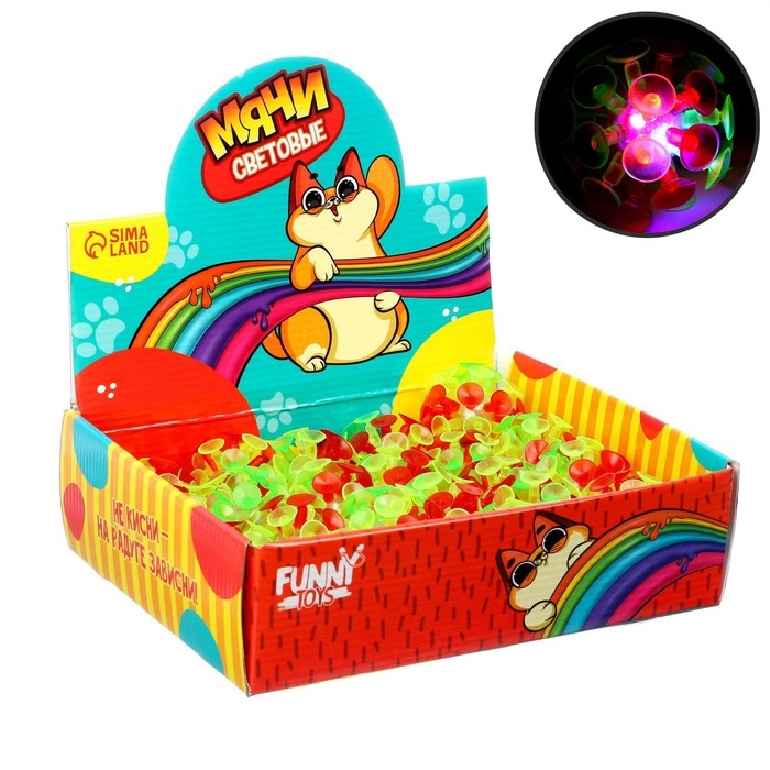 Мяч детский резиновый световой &laquo;Котик&raquo;, липучки, цвета МИКС, в шоубоксе