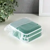 Шкатулка пластик, кожзам для украшений 6 ячеек, 10 полос, зелёная 13,5х11,5х5,5 см