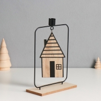 Подсвечник металл, дерево на 1 свечу "Домик" d=2 см 6х15х24 см