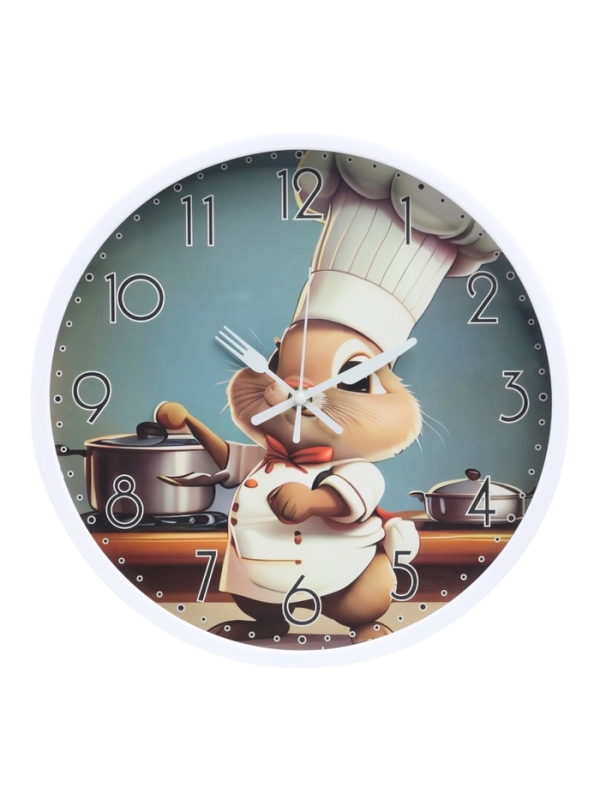 Часы настенные интерьерные, для кухни&laquo;Кролик-шеф&raquo;, плавный ход, d-29.5 см, толщина 4.5 см