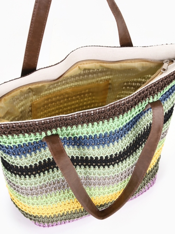 Сумка пляжная Полосы, 45*12*38, отд на молнии, подкладка, зел/син/черный