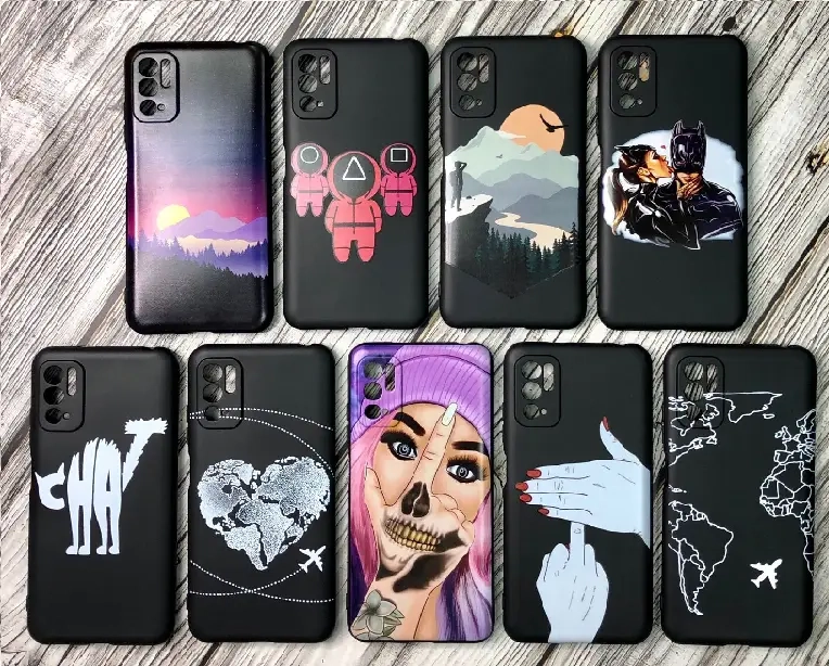 Чехол Xiaomi Poco M3 Pro TPU 1.0mm матовый черный с принтами в ассортименте