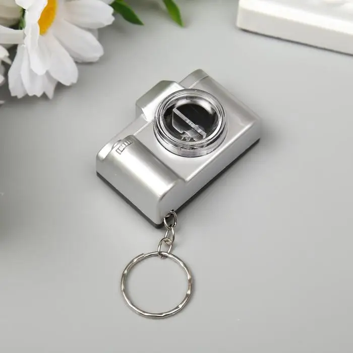 Фонарик брелок для ключей на кольце &laquo;Фотоаппарат&raquo;, мигает, золото/серебро, 3.3&times;4.8&times;2 см, МИКС