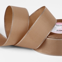 Лента репсовая 40мм*25&plusmn;1ярд(23м&plusmn;1м) серебряные нити №173 бежевый АУ