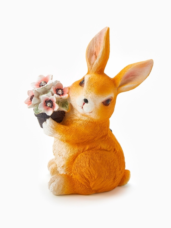 Садовая фигура "Зайка с букетом", 17х11х22 см, с подсветкой