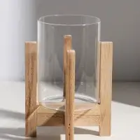 Подсвечник стекло, дерево "Рустик" d=9 см 16х16х21 см