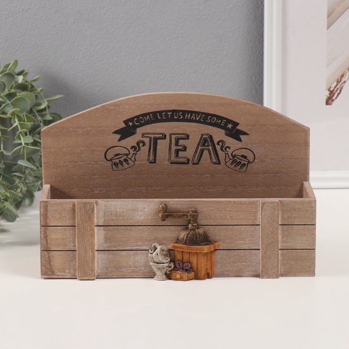 Шкатулка дерево с делениями "Чай и набор для варки кофе" 7х26,5х17 см