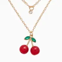Набор 2 пред-та: пуссеты,кулон "Вишенка со стразинкой", цвет красный в золоте 50+40см. d4