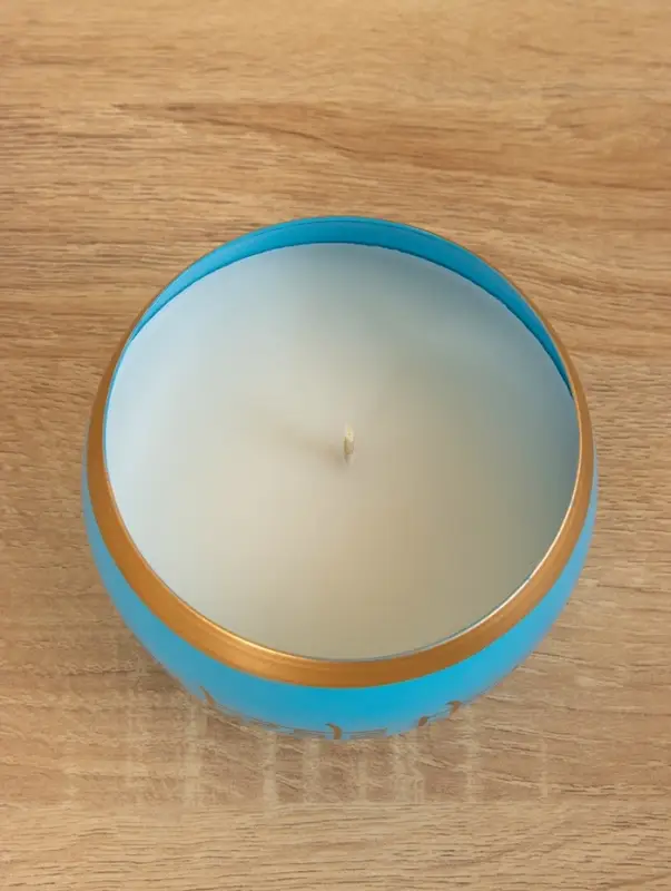 Свеча в чаше Yoga heal the soul голубая, соевый воск 200 гр 8,5х7 см