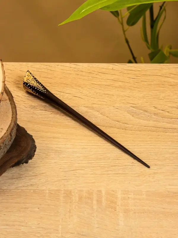 Заколка для волос "Цветок" дерево Албезия, 17 см, цв. чёрно-зелёный