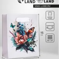 Пакет подарочный вертикальный &laquo;Большие бабочки&raquo;, S 12&times;15&times;5.5 см